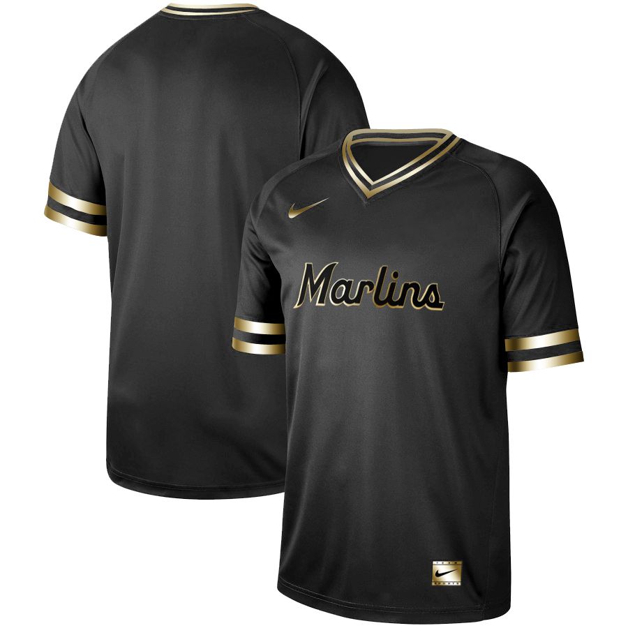 Men Miami Marlins Blank Nike Black Gold MLB Jerseys